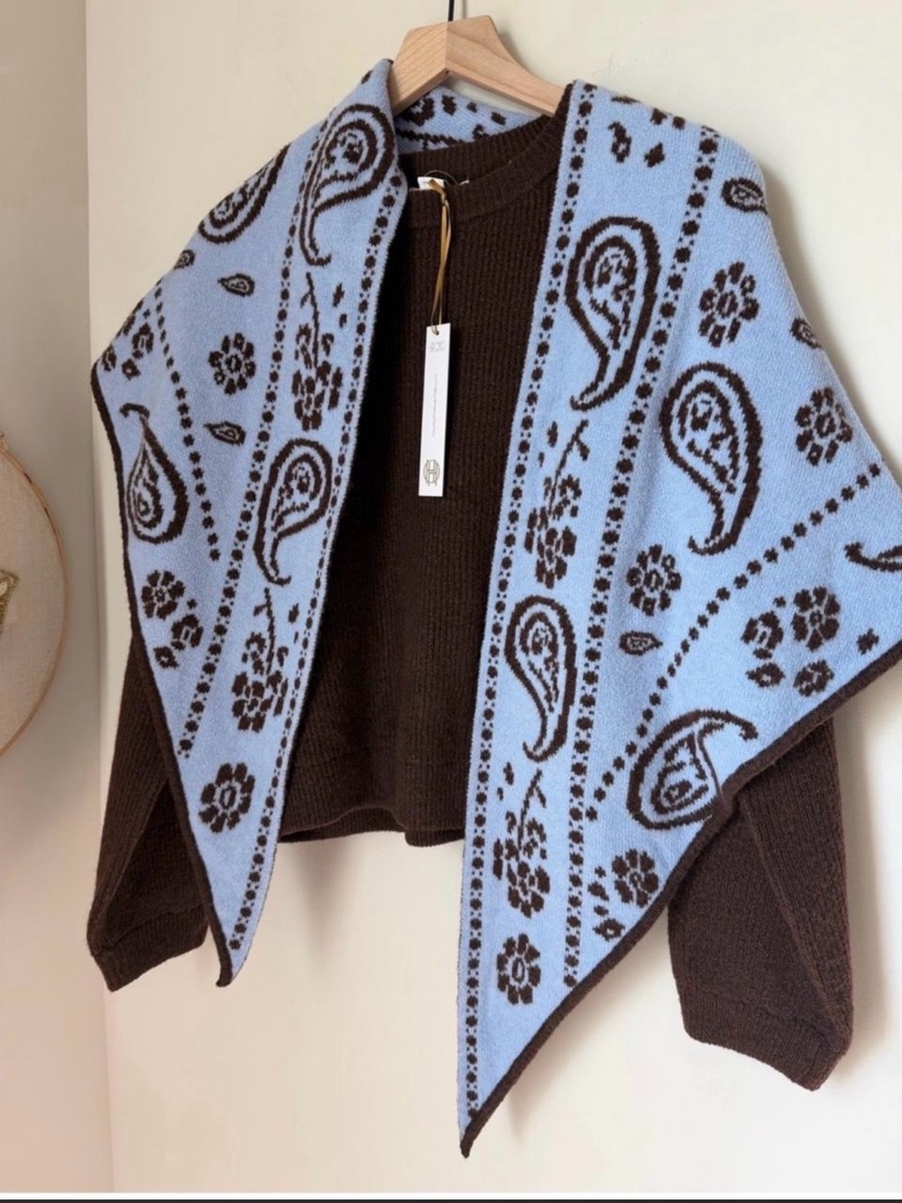 Viral Brown Sweater with Bandana Print Scarf